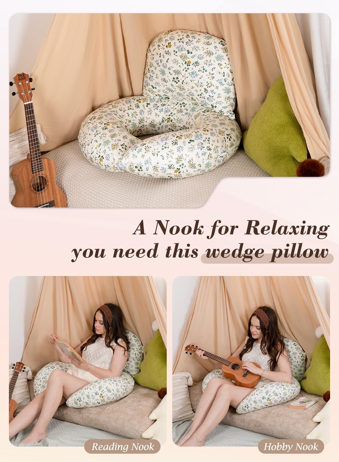 INSEN Wedge Pillow Set for Sleeping and After Surgery, Use for Acid Reflux, Reading and Relaxing, Headboard Pillow for Sitting in Bed