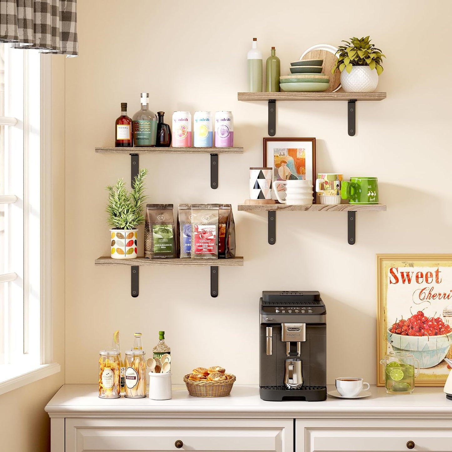 Fixwal Wall Floating Shelves for Room Decor, 4 Sets Floating Shelves for Wall Storage, Wood Wall Mounted Shelf for Bedroom Decor, Bathroom Storage, Book Shelf for Wall-Rustic Brown | for Room Decor, Floating Shelves, for Wall Storage, for Bedroom Decor, B