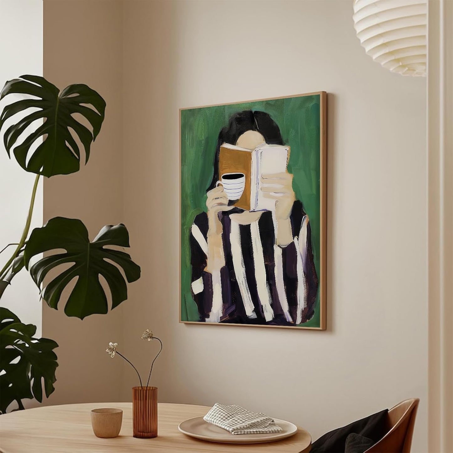 Abstract Women Canvas Wall Art Abstract Woman Poster for Room Aesthetic Modern Minimalist Wall Art Reading Woman with Coffee & Book Picture Painting for Living Home Bedroom Dorm Decor 16x24in Unframed