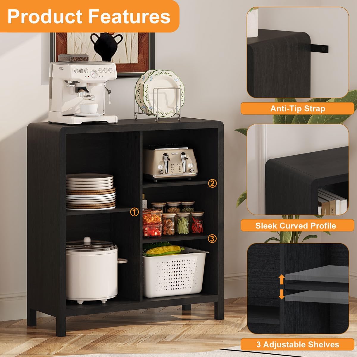 FATORRI 5 Cube Bookshelf, Wood Bookcase with 3 Adjustable Shelves, Farmhouse Cube Storage Organizer Shelf for Small Space Bedroom Living Room (Black)