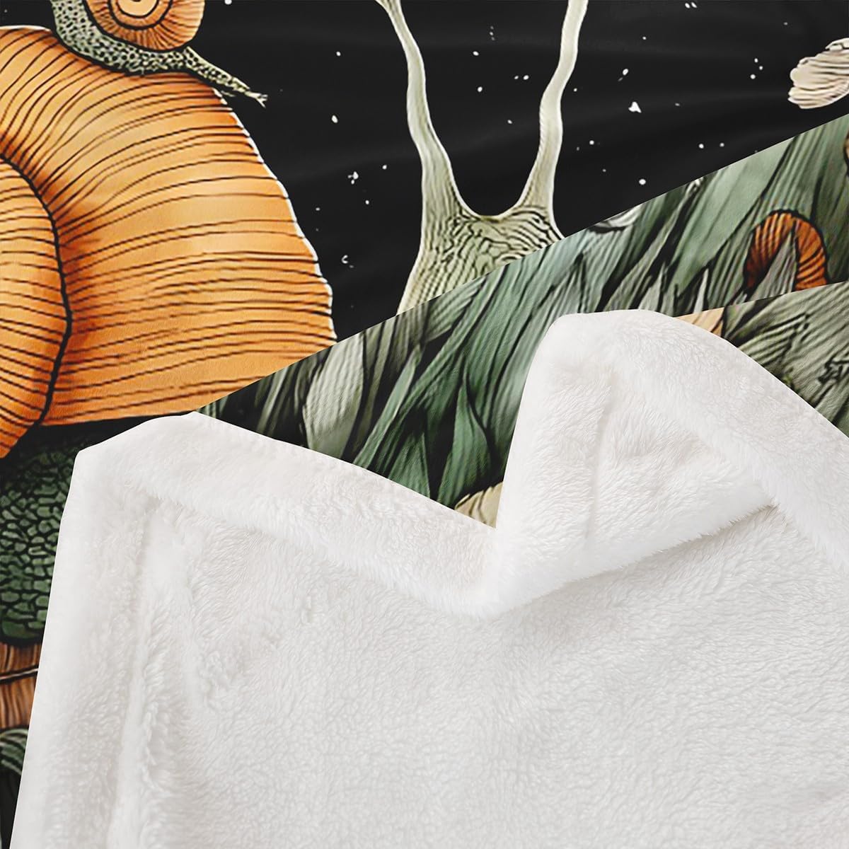 Manfei Mushroom Throw Blanket Snail Plant and Leaves Fleece Blanket Aesthetic Hippie Moon Ster Cozy Throws for Bed Couch Sofa,Kids Boys Girls Room Decor,Soft and Breathable(50 x 60 Inches)