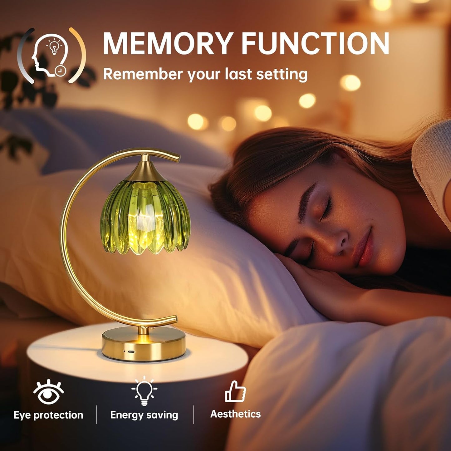 Set of 2 Tulip Table Lamp, 5200mAh Cordless Touch Control Table Lamp with 3 Color Temps & Stepless Dimming, Rechargeable Battery Table Lamp for Living Room, Bedroom, Office(Green Tulip)