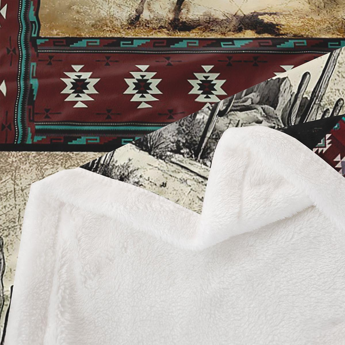 Feelyou Western Cowboy Throw Blanket Rustic Southwestern Plaid Soft Fleece Sherpa Cozy Fuzzy Plush Warm Wild West Fuzzy Plush Throw Throw 50"x60" for Bed Couch Living Room