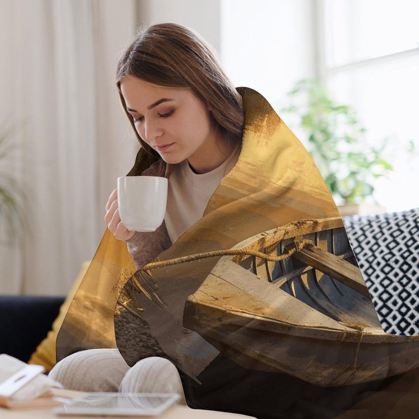 River Sunset Wooden Boat Blanket Super Soft Lightweight Throw Blanket Cute Cozy Warm Bed Blanket Decorative Fuzzy Blanket All-Season Home Decor Gift for Sofa Couch Living Room 30"*40"（76 * 100cm）