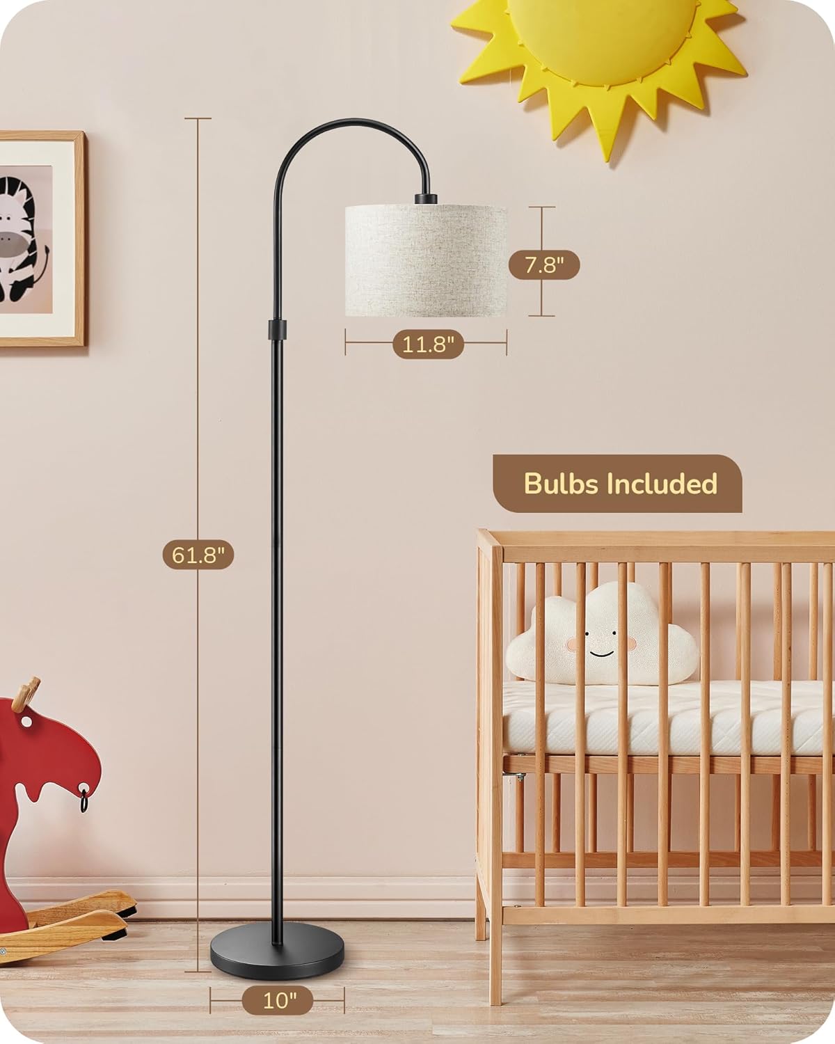 EDISHINE Dimmable Floor Lamp with Remote Control, Modern Arc Standing Lamp, 3000K-6500K Color Temperatures, Reading Light for Living Room Bedroom Office, Footswitch, LED Bulb Included, Black