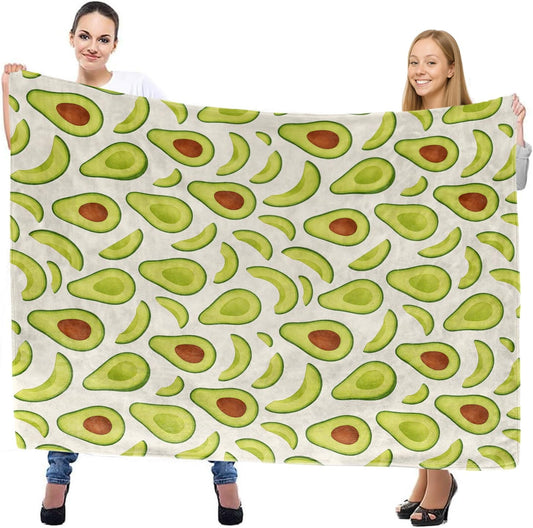 Fun Green Avocado Throw Blanket, Lightweight Warm Fresh Fruit Flannel Blanket, Home Decor and Gifts, Soft Cozy Blankets for Women Men Kids, 50"x60" for Bed Couch Travel Office