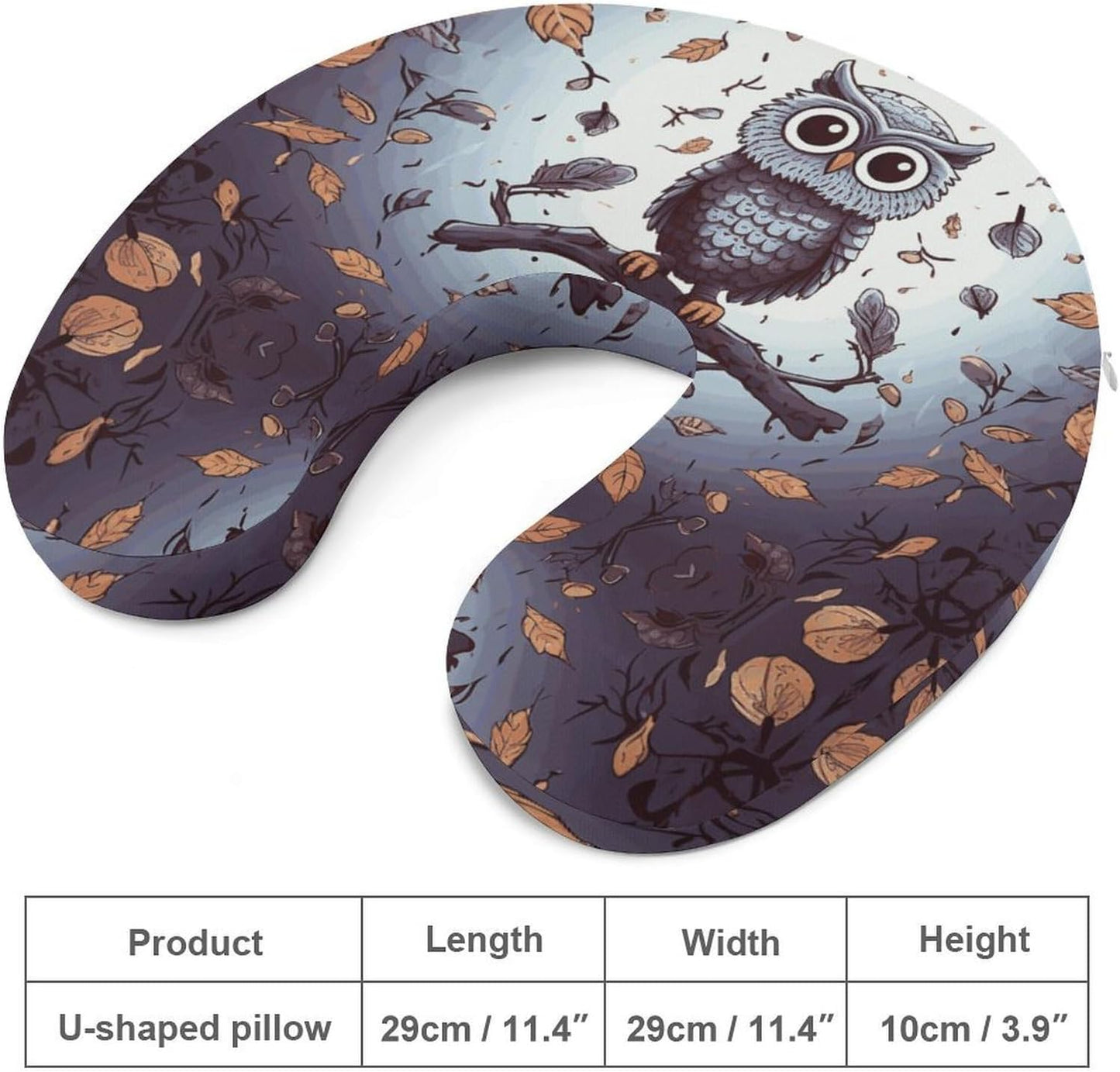 Owl Tree Branches Neck Pillow Memory Foam U Shaped Pillows Portable Pillows for Shoulder Travel Head Support Pillow with Concealed Zipper for Airplane Car Home Office