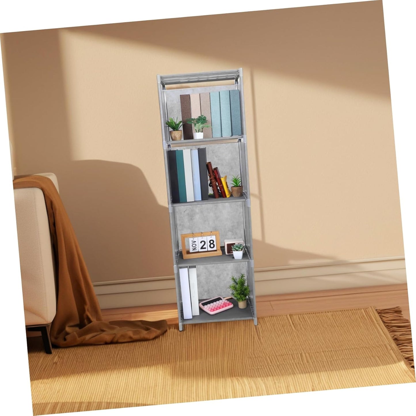 BESTOYARD Rectangle Bookshelf Slim Narrow Bookcase Tower Efficient Storage Organizer for Books Movies and Decor Versatile Floor Standing Design for Living Room Bedroom Home Office