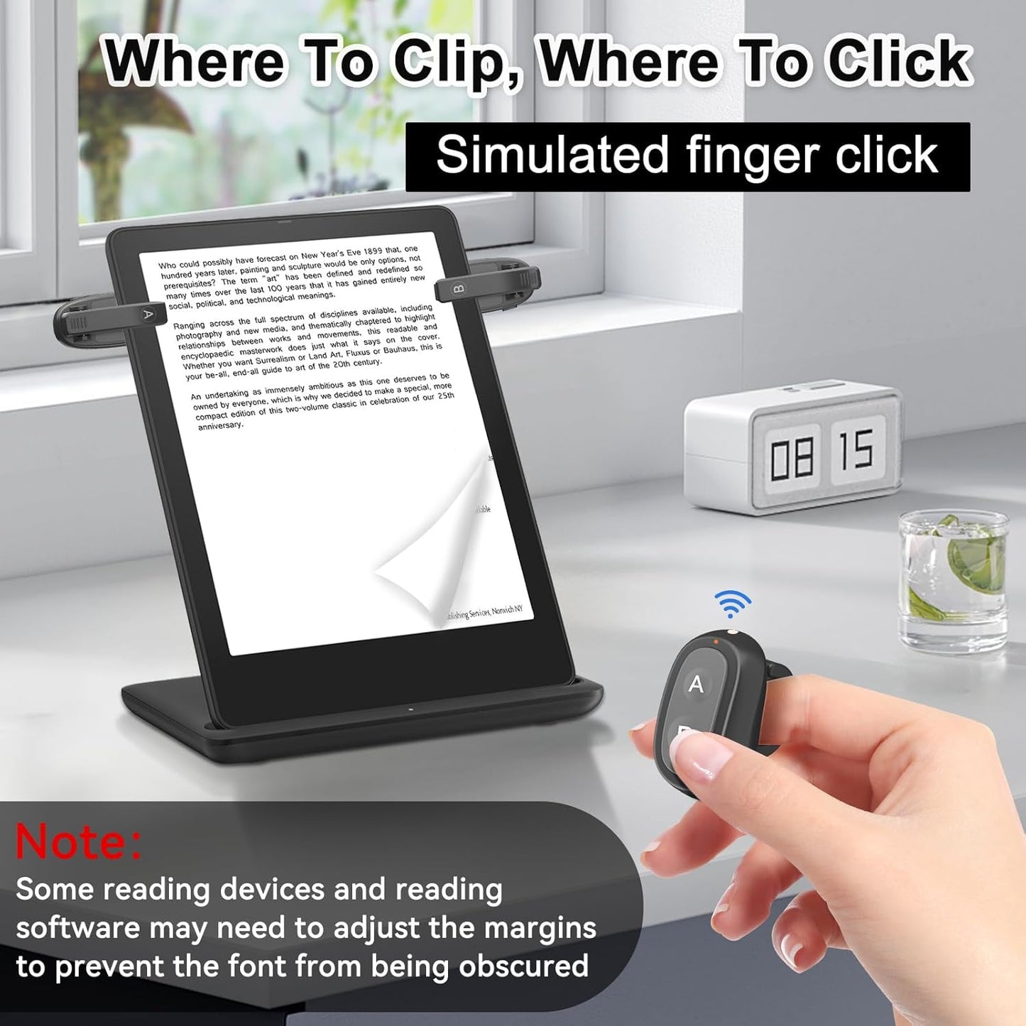 [2 Clips] Finger Ring Page Turner Remote for Kindle Paperwhite Remote Page Turner Accessories for Kindle Clip Clicker Rechargeable Page Turner for Ipad Android Tablets Phone Camera Triggers