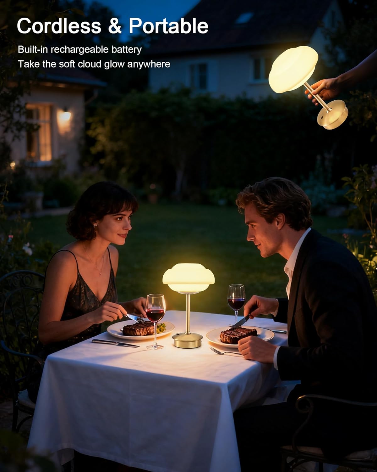 9" Mini Cordless Table Lamp with Cloud-Shaped, Small Rechargeable Battery Operated Lamps, 3-Way Touch Dimmer, Portable Brass Bedside Night Light for Restaurant Dining Kitchen Bathroom Patio Side Table