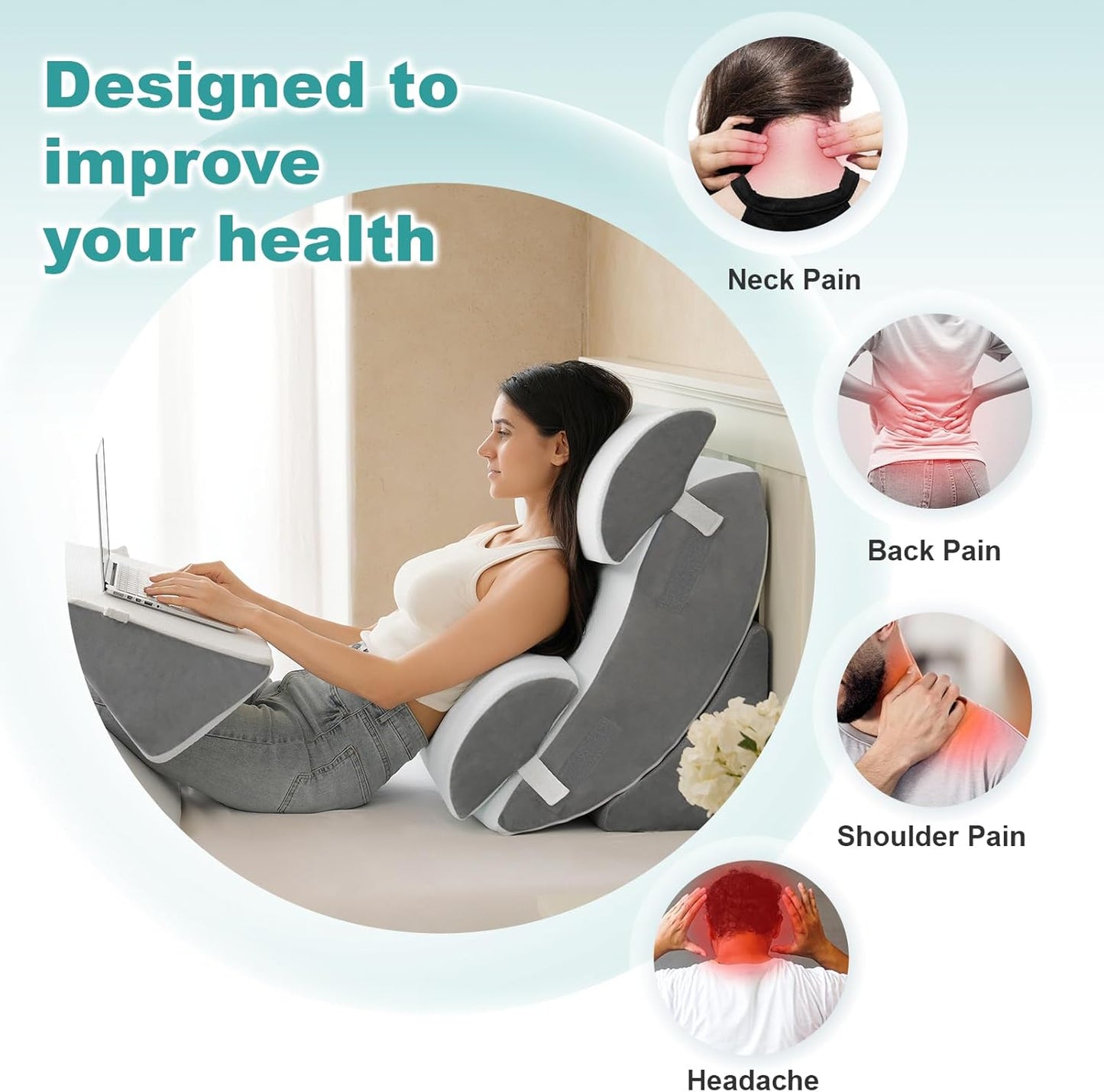 Hansleep Bed Wedge Pillow Set for After Surgery 6PCS, Post Surgery Pillow for Sleep Apnea and Acid Reflux Relief, Adjustable Reading Pillows Back Support with Memory Foam, White, 23"