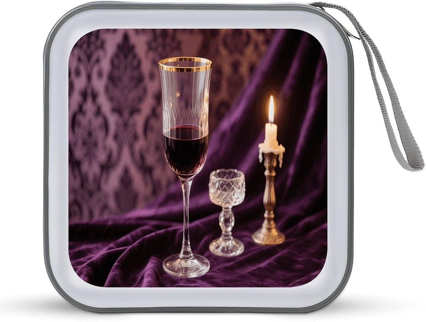 Vintage Red Wine Glass CD Case Portable Zipper CD Case 40 Capacity Hard Plastic DVD Cases Holder Large Storage Disc Wallet Bag for Car Home Travel DVD Collection Bag