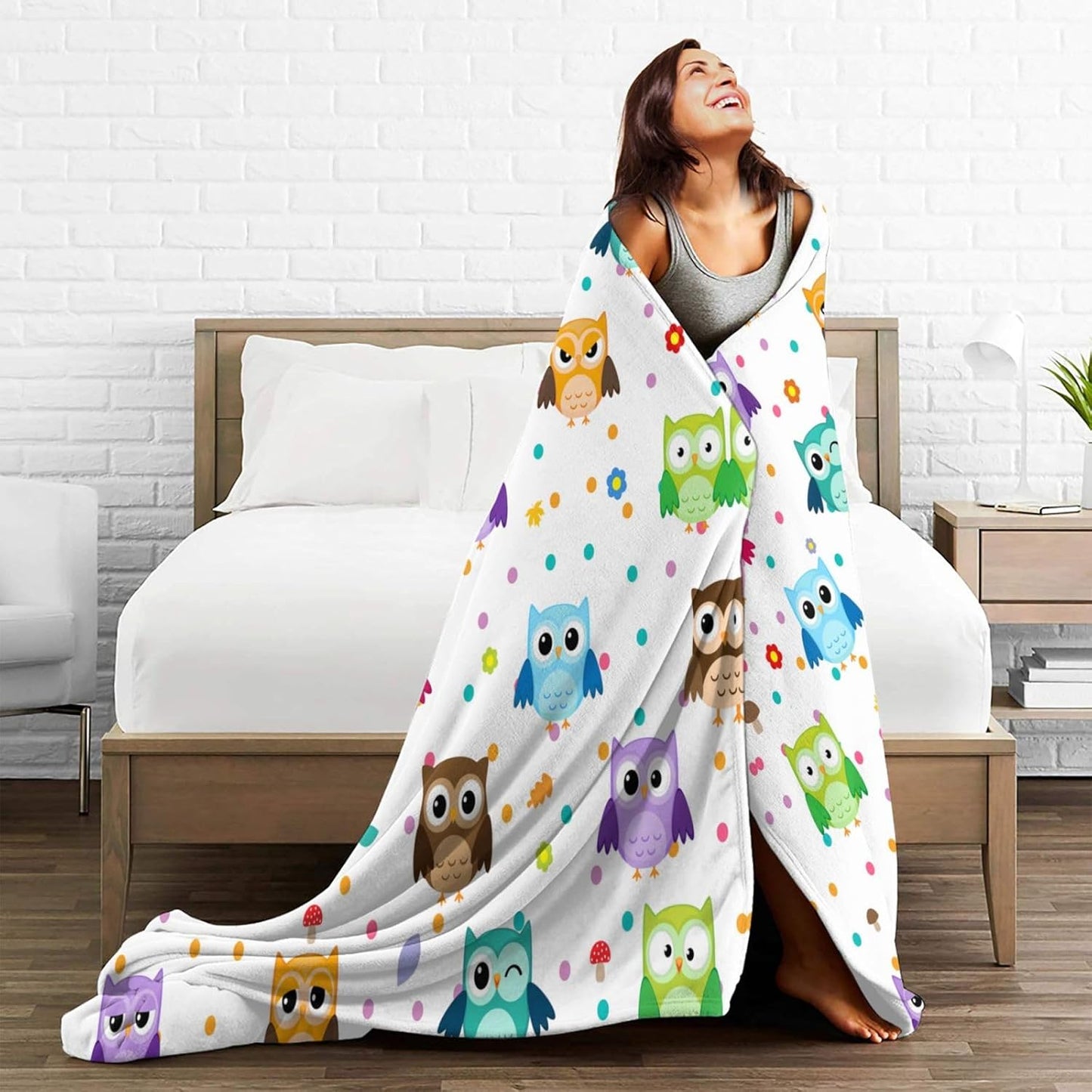 Owl Throw Blanket Gift, Soft Warm Fuzzy Plush Blanket, Smooth Cozy Flannel Blanket for Bed/Couch/Camping (80"x60")