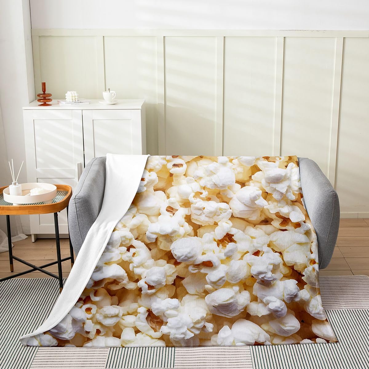 Erosebridal Popcorn Throw Blanket - 3D Pop Corn Fleece for Bedroom, Living Room, Movie Theme Decor - Luxury Soft Plush Cinema Food Snack Fuzzy Blanket, Throw Size