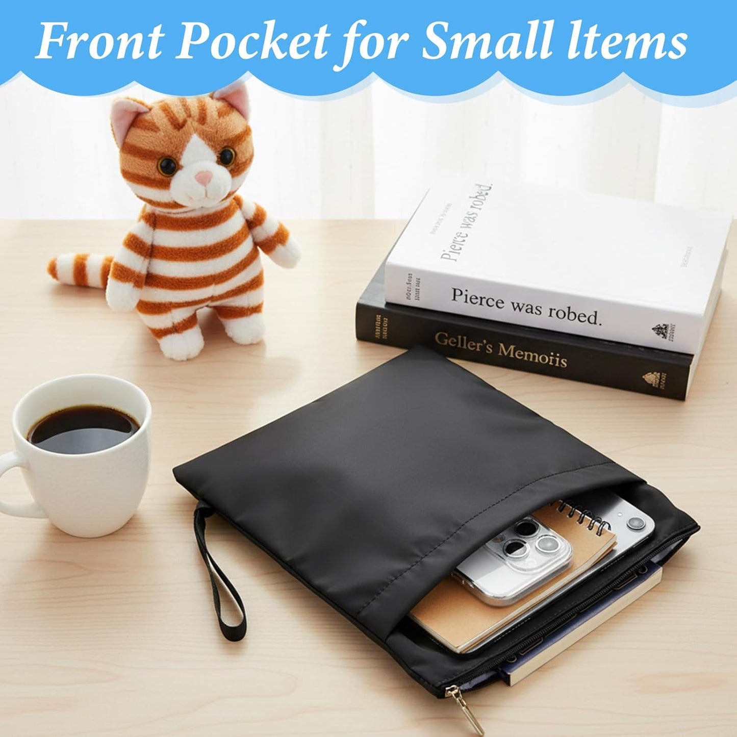 Book Sleeves with Zipper,Book Pouch Travel Books Cover Case for Paperbacks & Hardcover Books Lovers Mother's Day Gifts (Black,1 PCS)