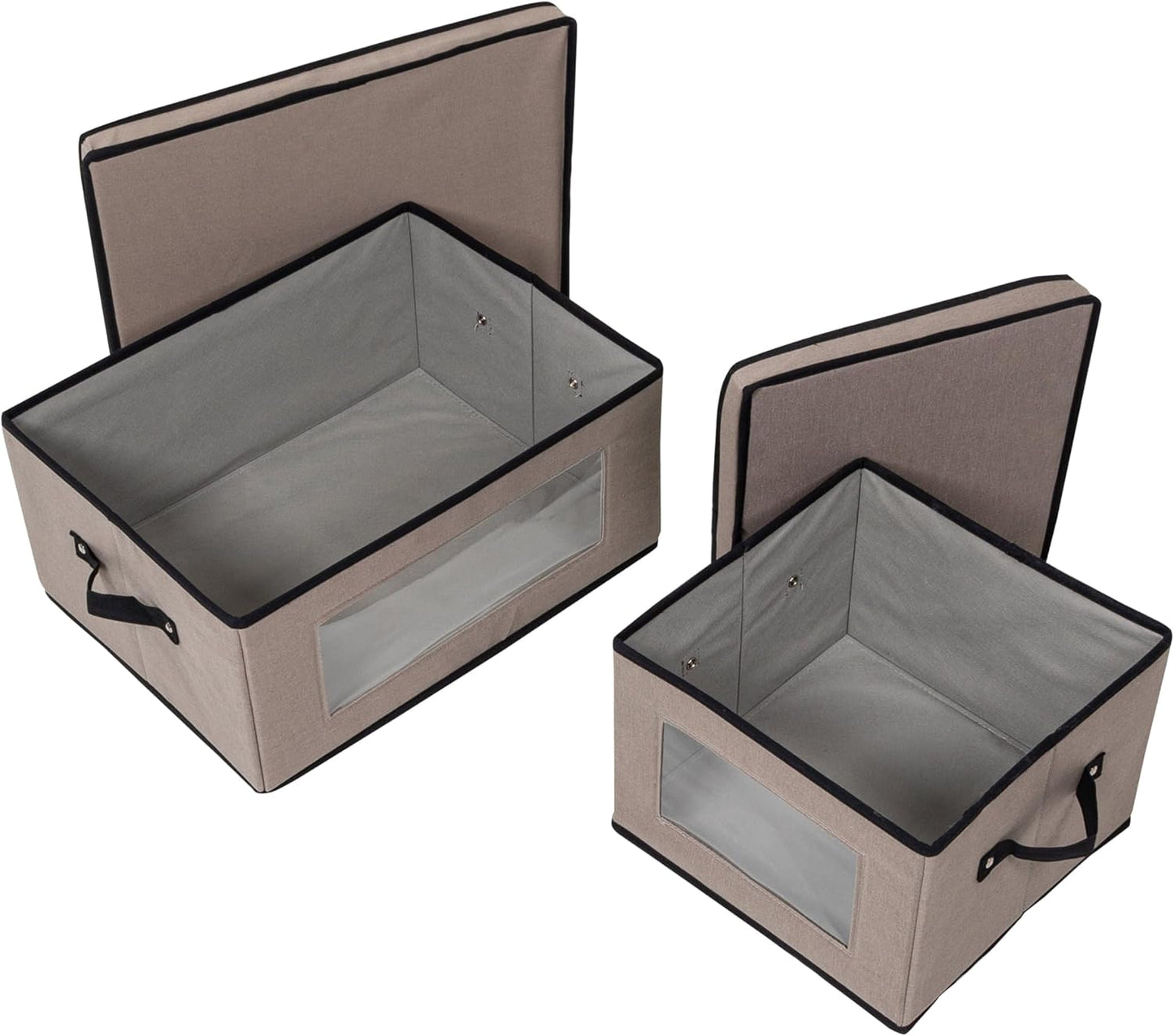 Honey-Can-Do 2-Pack Closet Fabric Storage Box with Lid, Clear-View Window and Removable Dividers, Grey SFT-09985 Grey