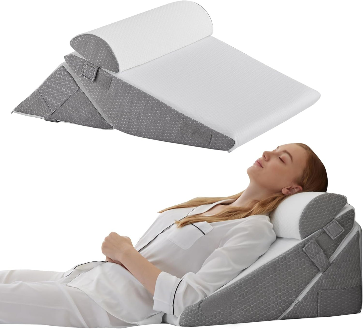 Orthopedic Bed Wedge Pillow Set — 3-Piece, Adjustable, Back Pain & Acid Reflux Relief
