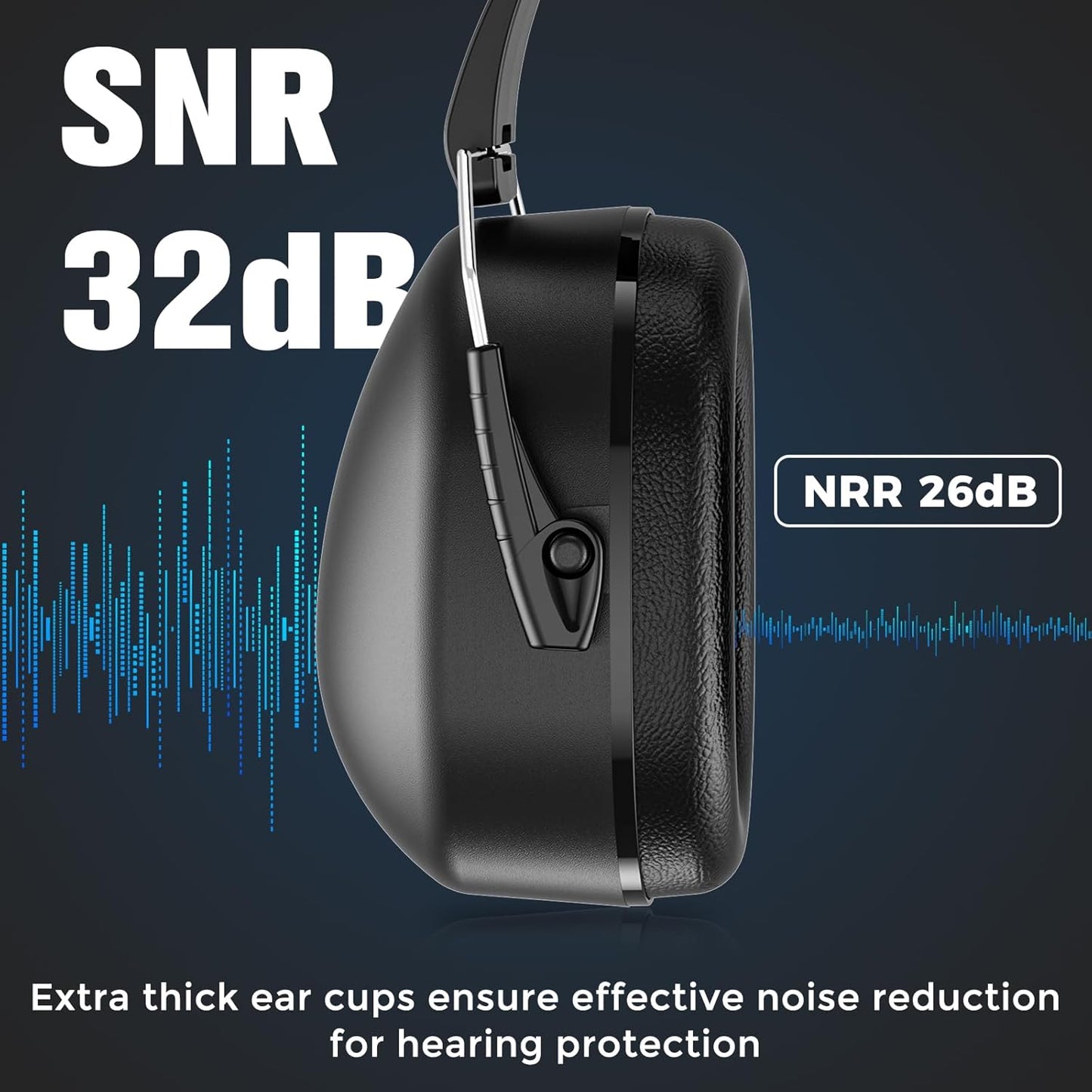 ProCase 2 Pack Ear Muffs for Noise Reduction SNR 32dB/NRR 26dB, Ear Hearing Protection for Adults/Kids, Autism Sensory Noise Cancelling Headphones for Work Shooting Gun Range -Black/Black