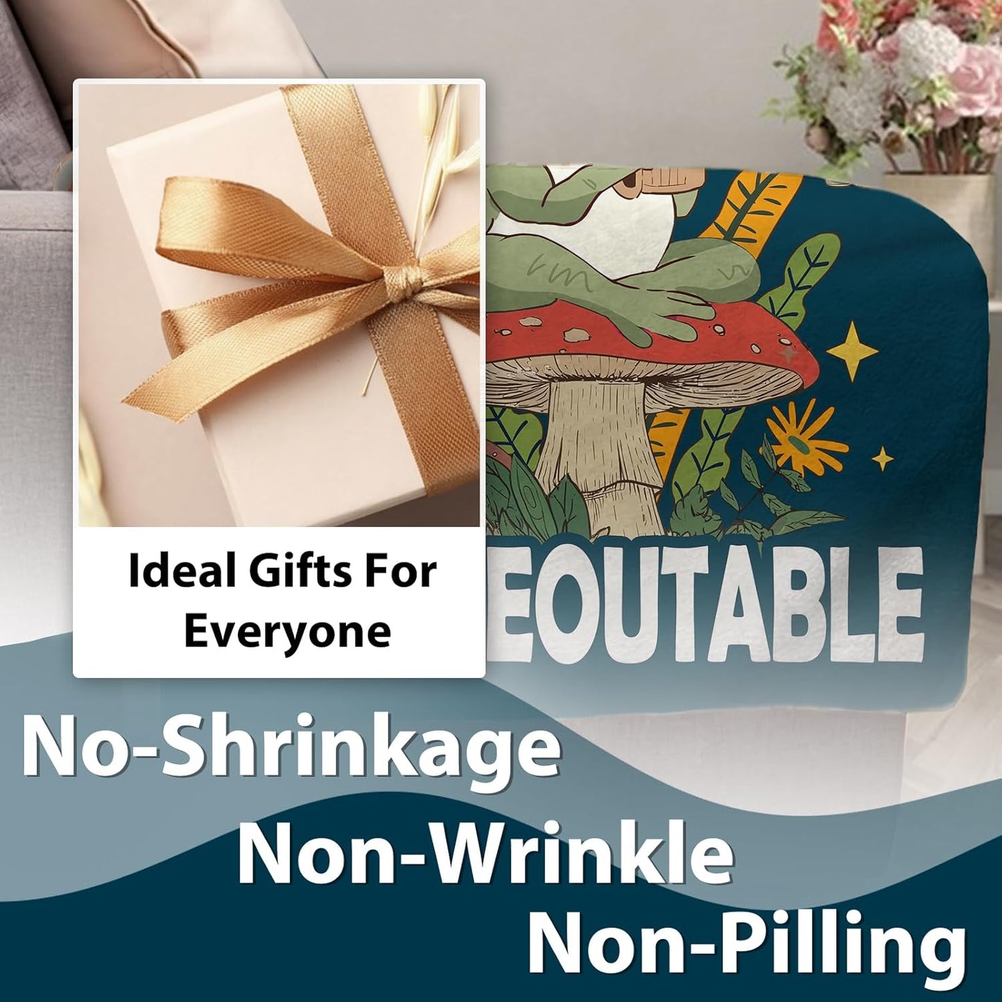 Inspirational Everything is Figureoutable Flannel Throw Blanket, Funny Frog Mushroom Motivational Kids Men Women Birthday Gifts, Positive Cottagecore Soft Blankets for Bedding Sofa 50" x 60"