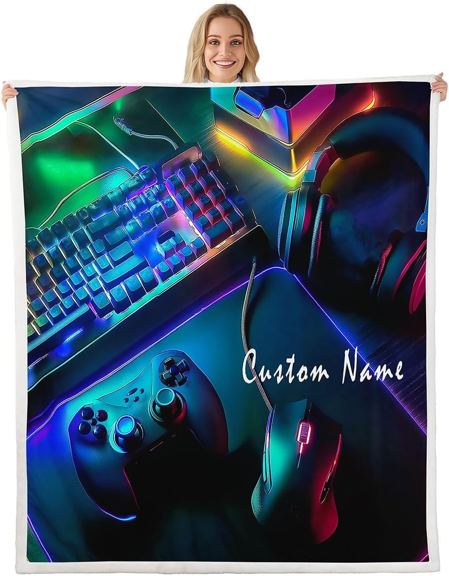 Erosebridal Customizable Gamer Gifts Video Game Room Decor for Boys,Boys Bedroom Decor 60"x80",Gaming PC Gamer Blanket Gaming Throw Blanket Gaming Computer Gaming Room Decor Gamepad Fleece Blanket