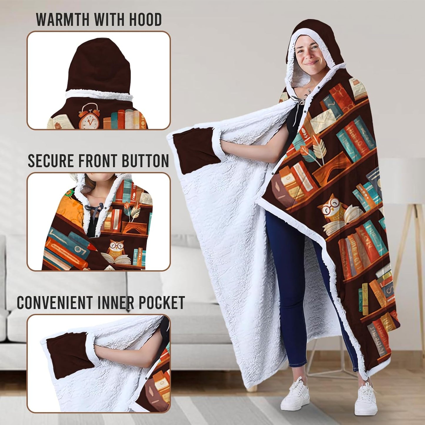 Book Lovers Gifts, Bookish Gifts for Book Lovers Women, Wearable Blanket Hoodies for Adults, Oversized Reading Blanket, Bookworm/Reading/Books Club Gift for Thanksgiving Christmas