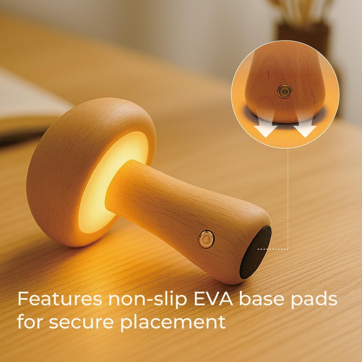 Mushroom Lamp, Rechargeable Touch Control Mushroom Night Light, Portable Dimmable Wooden Lamp for Kids Room, Bedroom, 6.3" H
