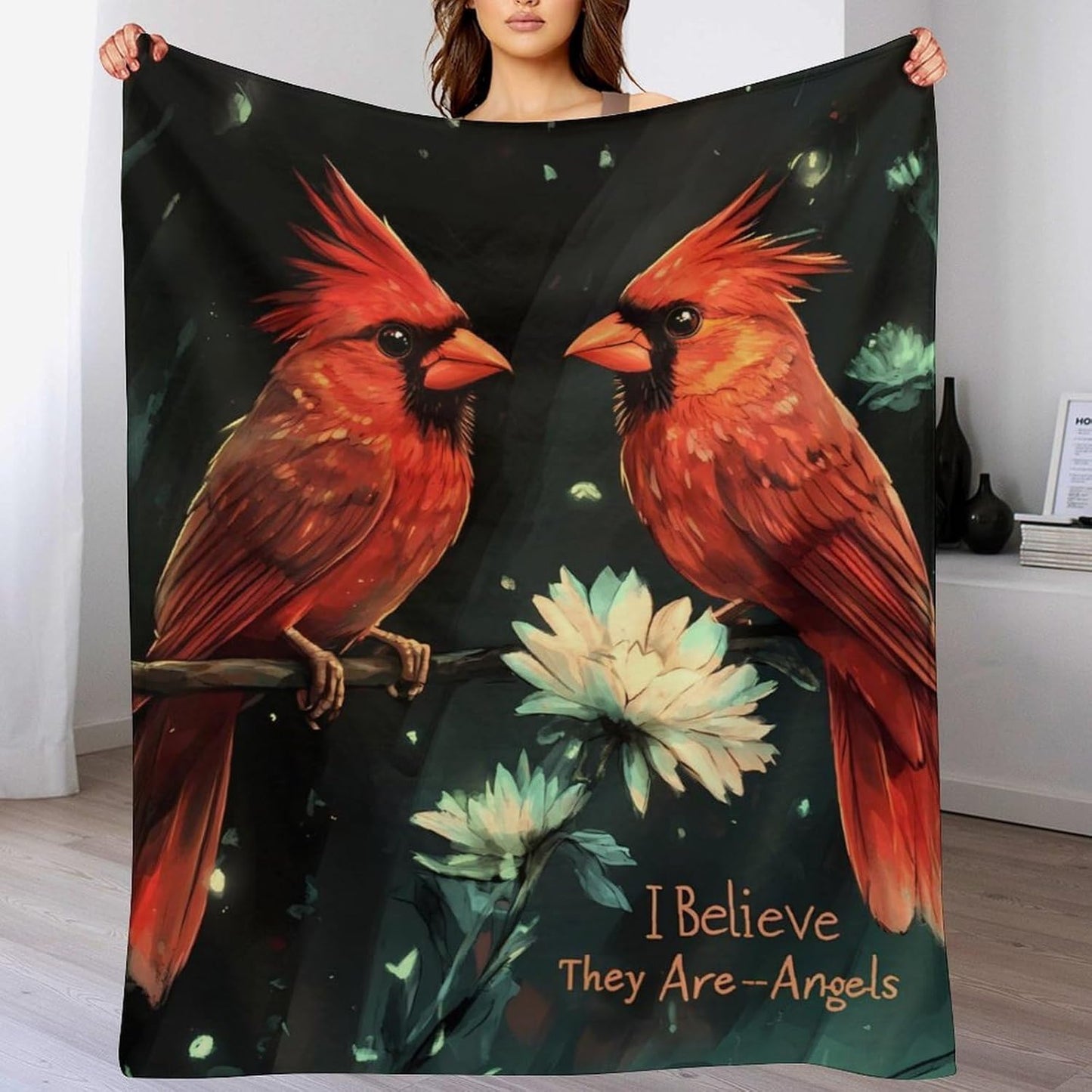 Cardinal Birds Throw Blanket for Couch Bed Plush Cozy Fuzzy Flannel Blanket for All Season 55"x70"