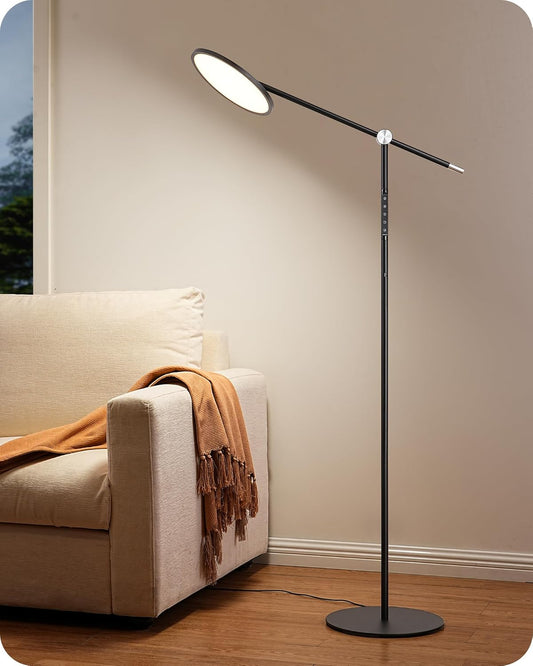 EDISHINE LED Floor Lamp for Reading, 1600LM Bright Dimmable Lamp with Type-C Port, Head & Arm Rotating, 3000K-6000K Tall Modern Minimalist Standing Light for Living Room, Bedroom, Office, Black