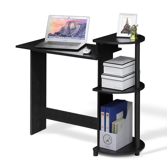 Furinno COMPACT Desk, 28.5" Wide Gaming Desk with Shelves, Computer Desk with Book Shelf, Office Desk for Home Office, Study Room, Dorm, Bedroom, Americano