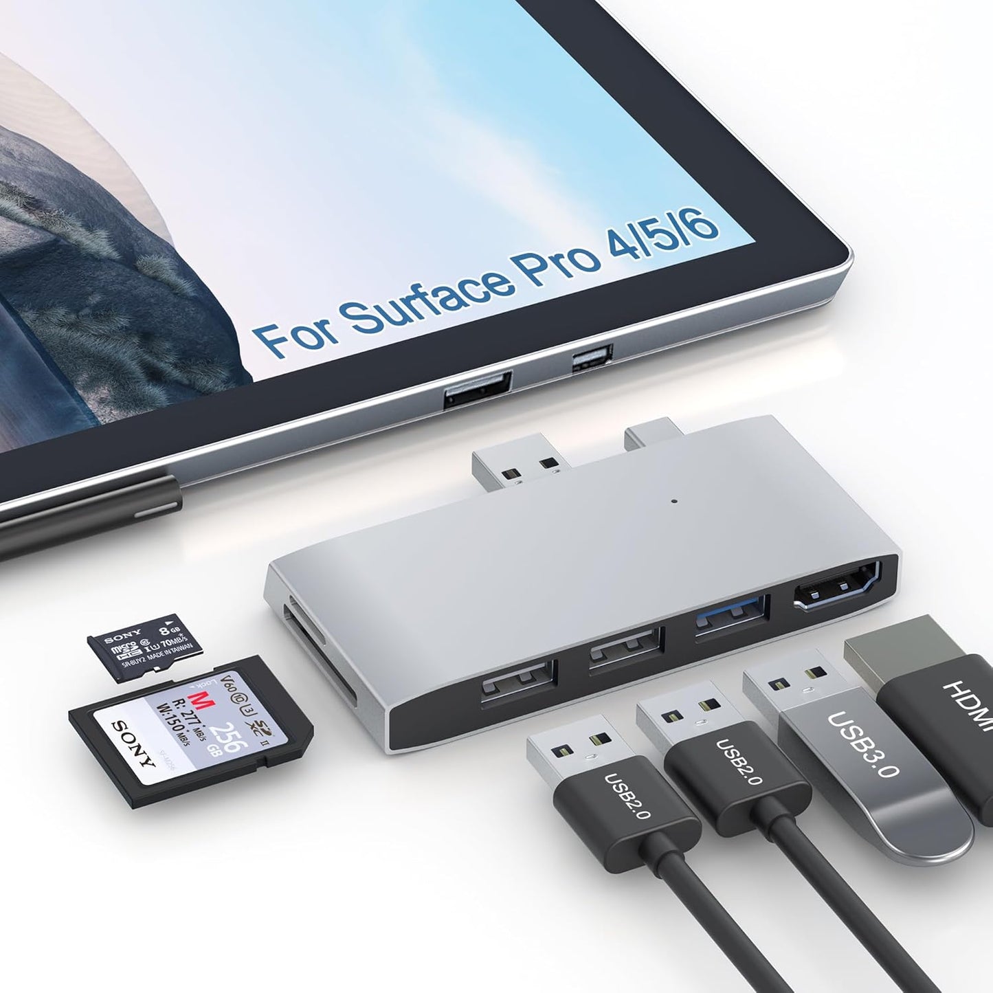 USB 3.0 Surface Pro 6/Pro 5/Pro 4 USB Hub Docking Station 4K HDMI Hub Adapter, SD & TF/Micro SD Memory Card Reader, 4K@30Hz HDMI Port Converter Accessories for Surface Pro 6/5/4