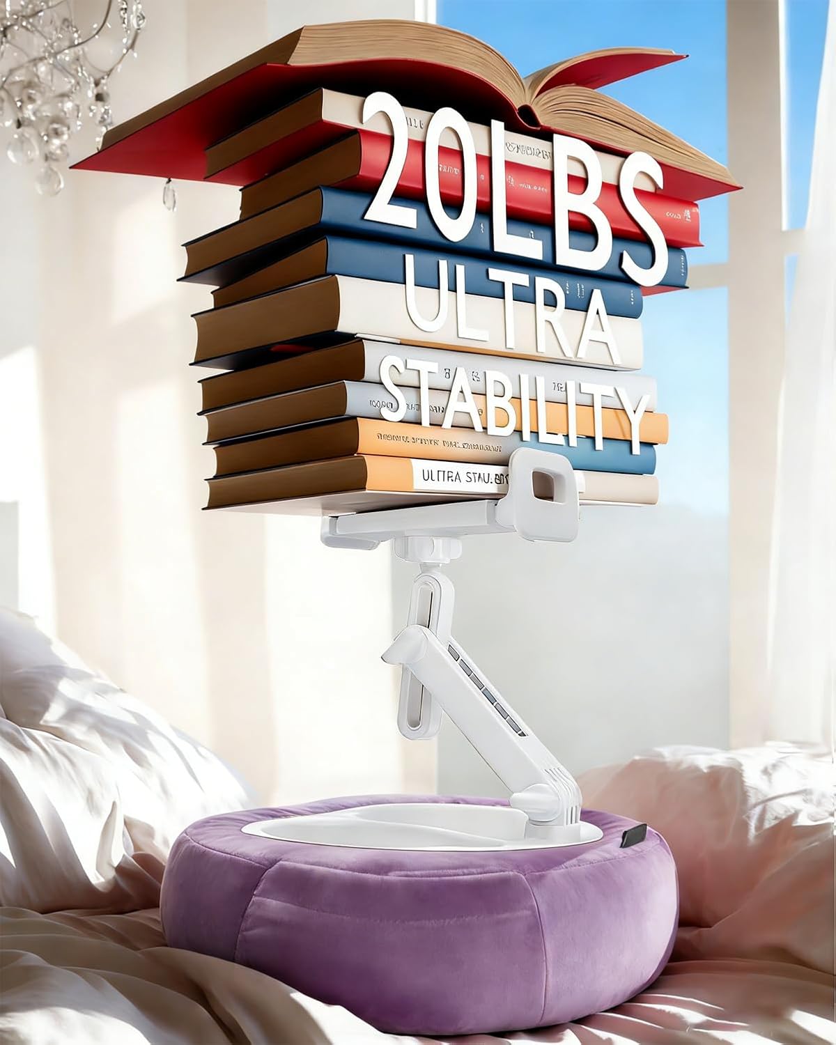 Miledi Tablet Pillow Stand, Compatible with 4.7"-12.9" Kindle, iPad, Phone/Tablet, 360° Rotating Phone Holder for Bed, Detachable Bowl, Reading and Relaxation on Bed (Purple)