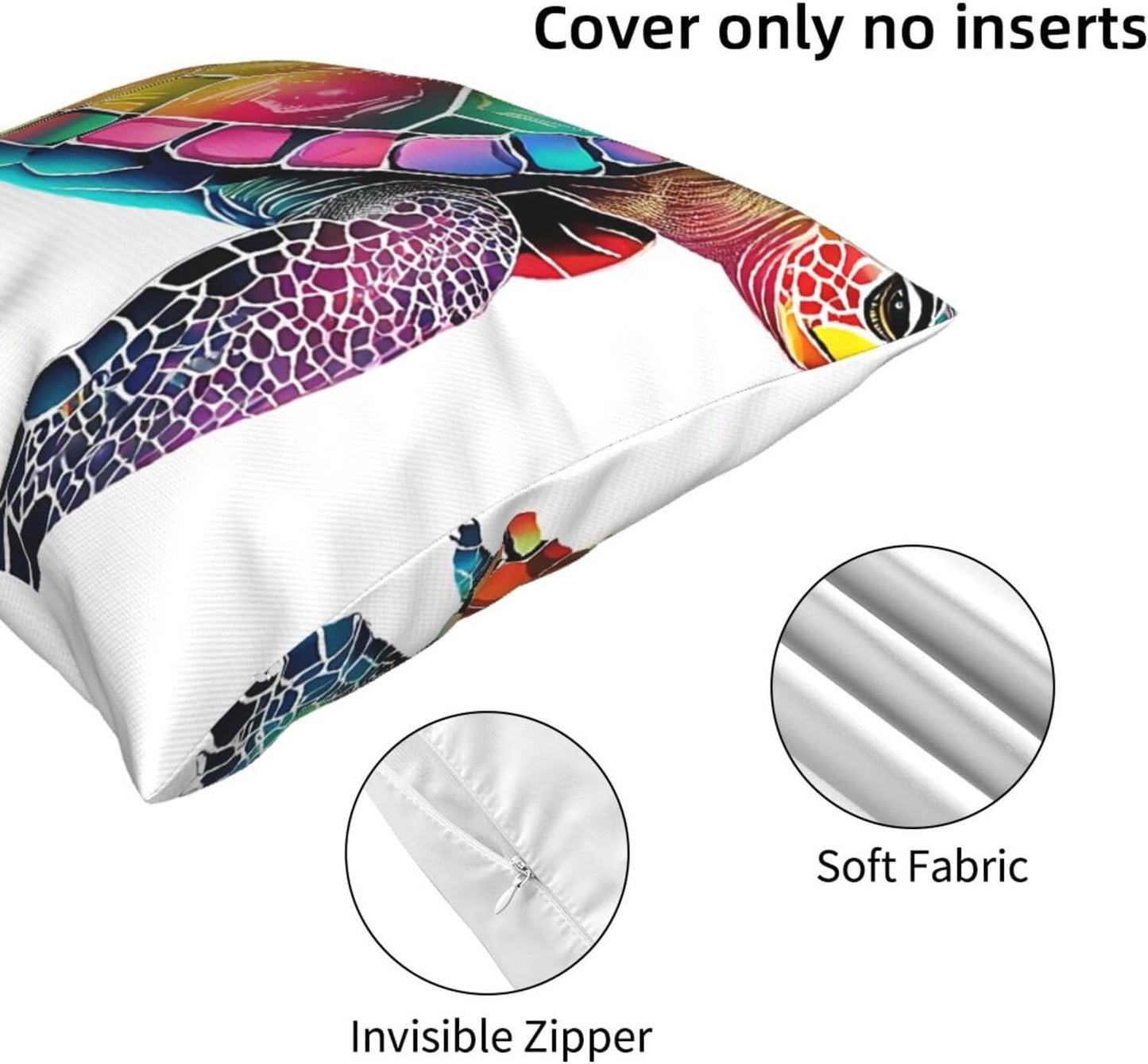 All-Season Square Pillow Covers 18"X18", Sea Turtle, Decorative Throw Pillow Covers for Sofa Bed Couch, Hidden Zipper Cushion Cover, Square Lumbar & Accent Pillowcases for Home Decor