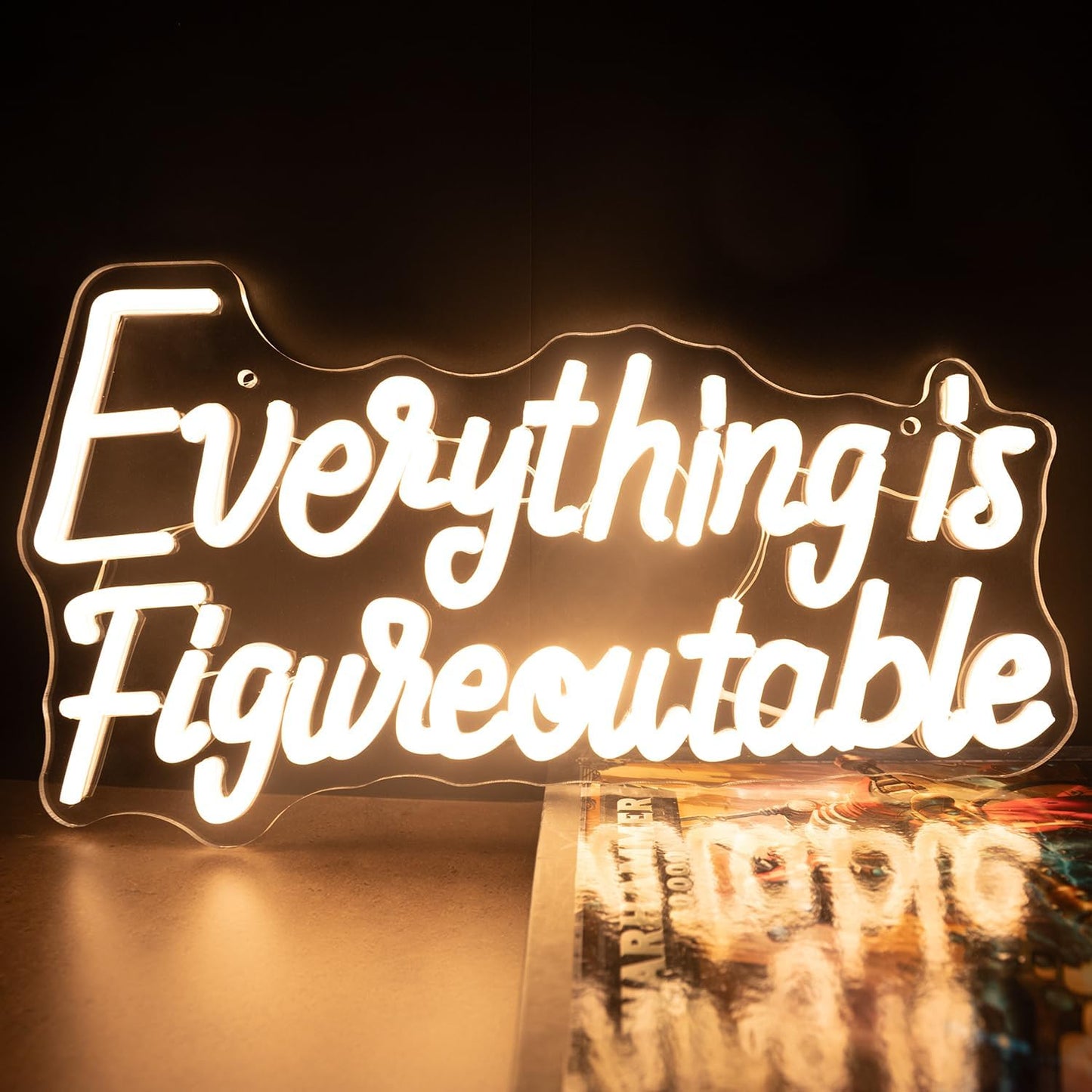 Everything is Figureoutable Neon Sign, Dimmable Neon Signs for Wall Decor Letter Light up Sign, Inspirational Classroom Wedding Room Desk for Home Decor 14.96 x 8.26 inch