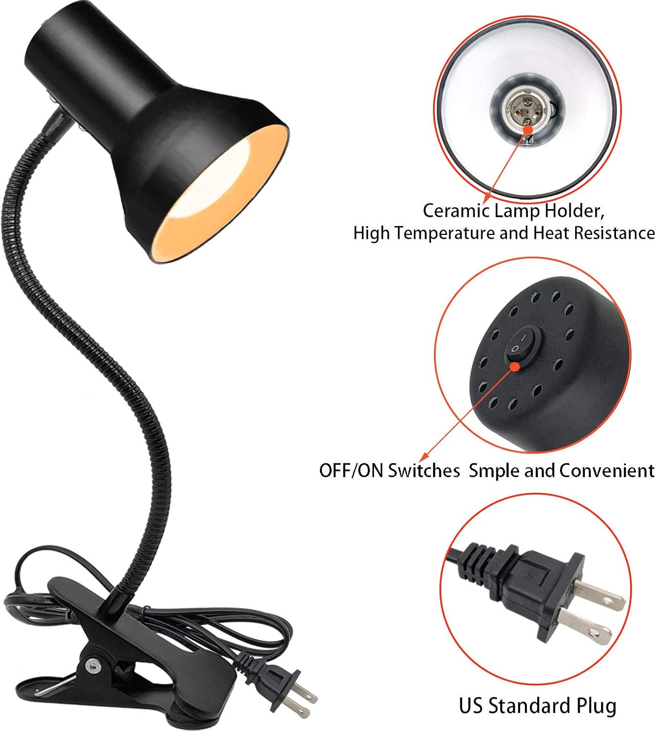 Desk Lamp Eye-Caring Table Lamps, 360°Rotation Gooseneck Clip on Lamp, Portable Reading Book Light, Clamp Light Eye-Caring Study Desk Lamps for Bedroom and Office Home Lighting