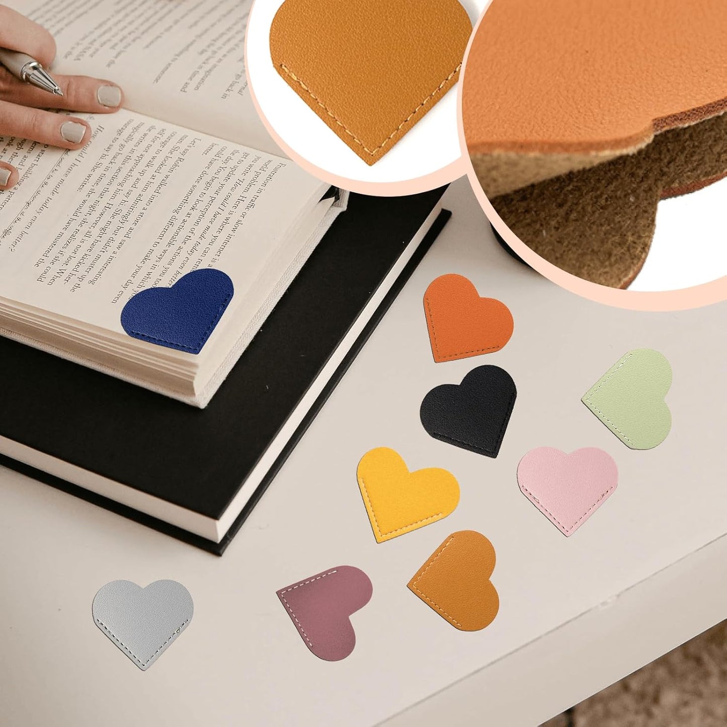 30PCS Leather Heart Bookmark Leather Corner Bookmark for Teacher Thank You Gifts Graduation Gifts Teacher Bookmarks Appreciation Gifts