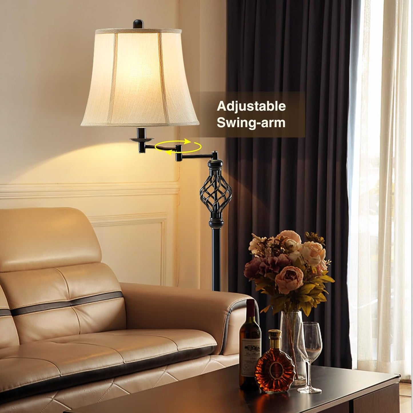 GyroVu Color Temperature Adjustable Floor lamp, Traditional 350° Adjustable Swing Arm Floor Lamp Vintage Pole lamp Farmhouse Lamp for Living Rooms & Offices, Rustic Standing Lamp for Bedroom Reading