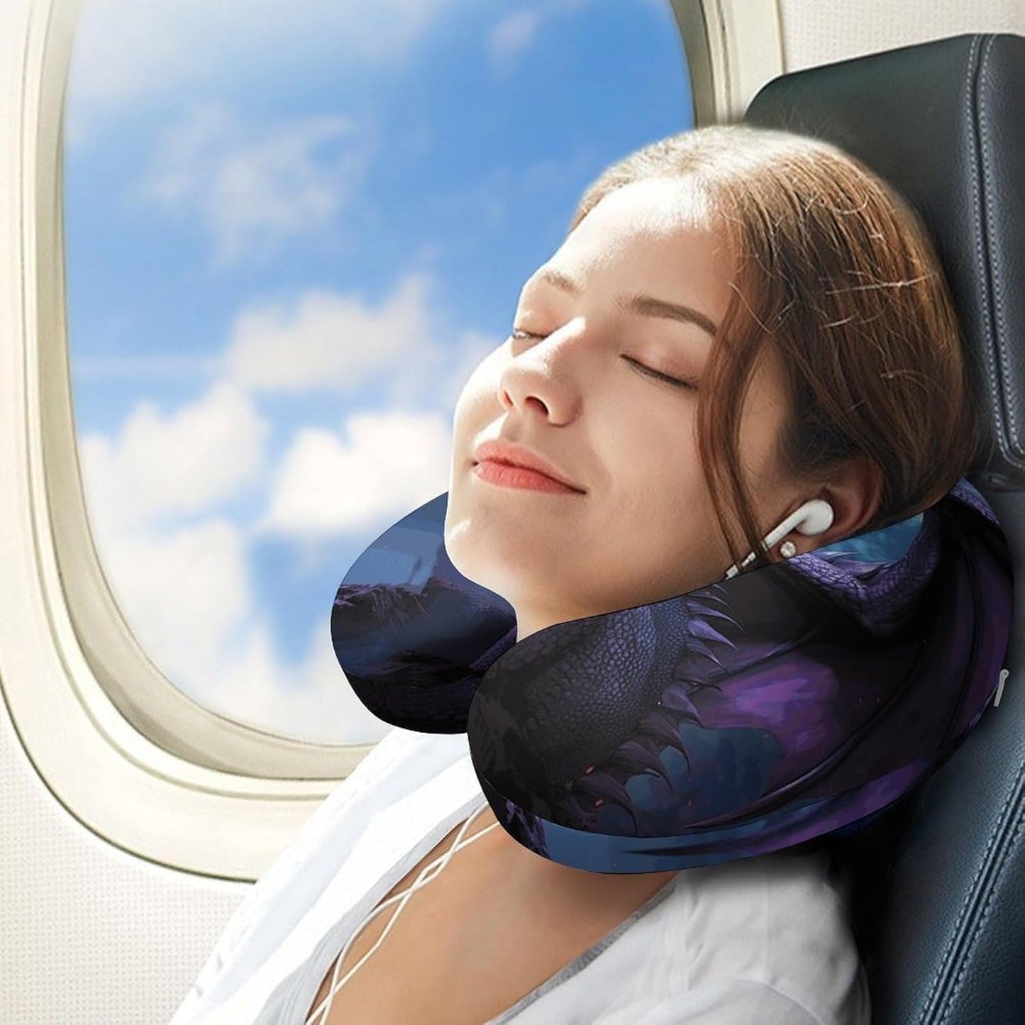 Purple Dragon Purple Moon Neck Pillow Memory Foam U Shaped Pillows Portable Pillows for Shoulder Travel Head Support Pillow with Concealed Zipper for Airplane Car Home Office