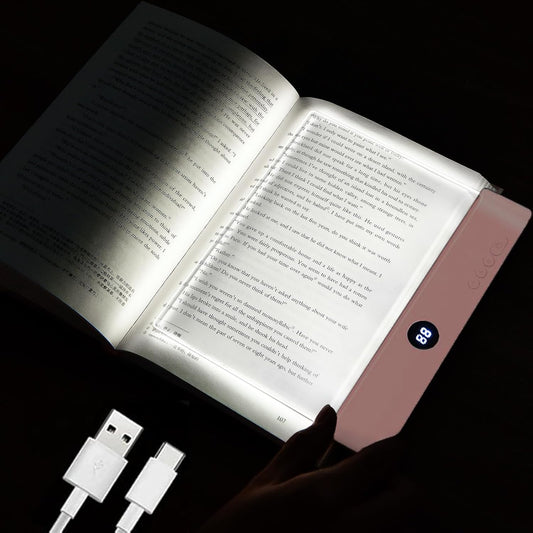 AVEKI Book Light, Dimmable LED Reading Light 3 Color Flat Book Lamp for Reading, Rechargeable Full Page Lights with Timer Portable Bookmark Lights Clip On Study Light for Kids Eye Protection (Pink)