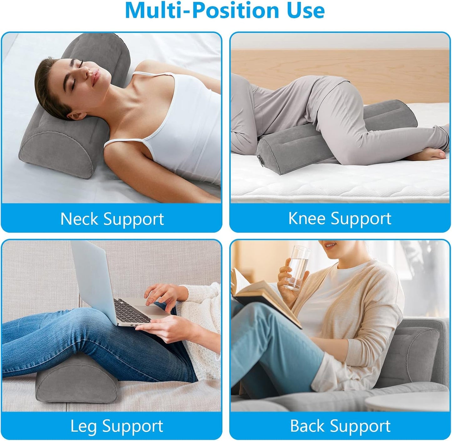 Inflatable Bolster Pillow, Half Moon Pillow for Legs, Knees, Lower Back & Head | Semi Roll Pillow for Bed, Sleeping | Knee Pillow for Side, Back Sleepers - Ankle & Knee Support - Leg Elevation