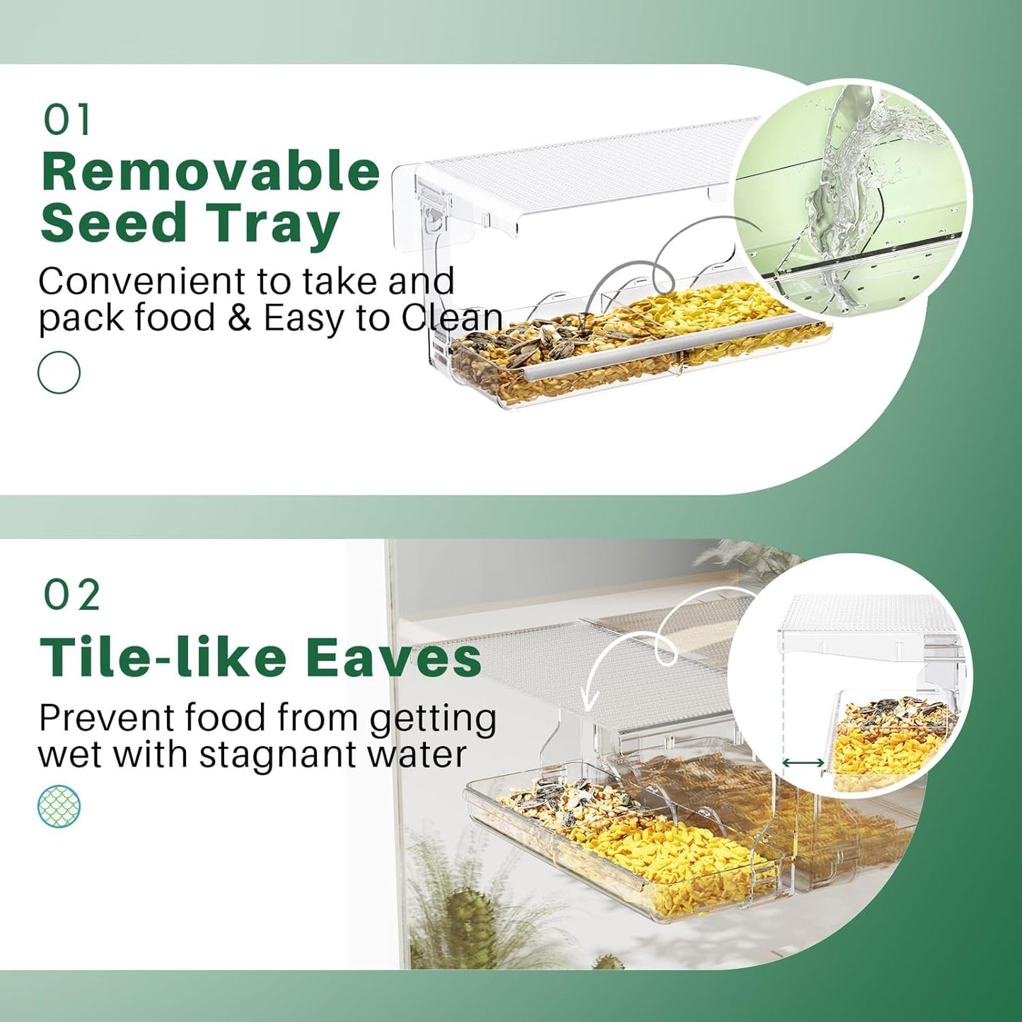 Window Bird Feeder for Outdoors, Clear Birds Feeders Window Mounted with Self-Adhesive Hooks, Outside Wild Bird Watching for Hummingbird,Finch in Garden, Yard, Elderly Kids Viewing