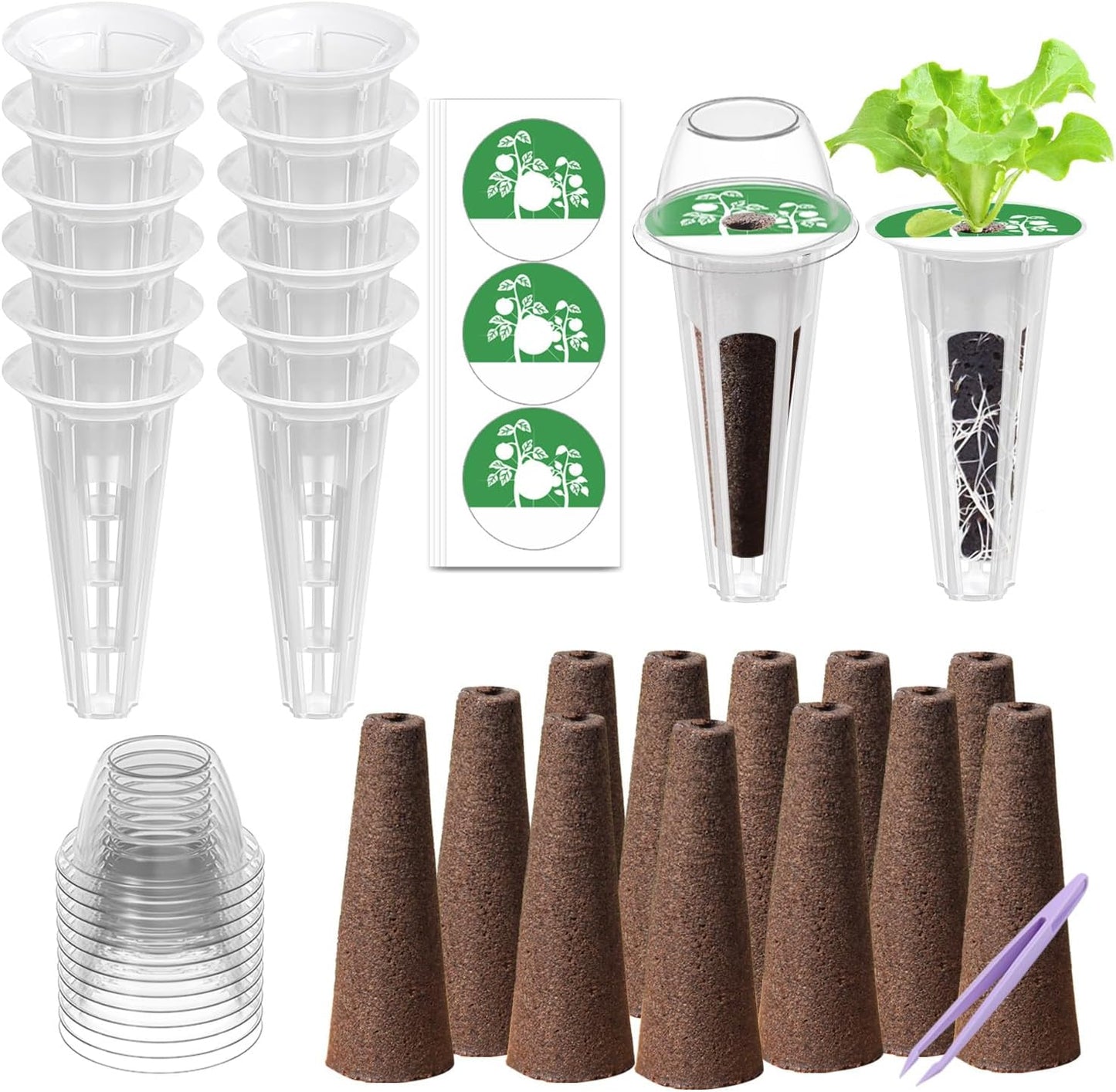 Seed Pod Kit Compatible with Aero Garden and All Brands - Grow Anything Kit for Indoor Garden Hydroponics Growing System with 12 Grow Sponges, 36 Pod Labels, 12 Plant Baskets Domes