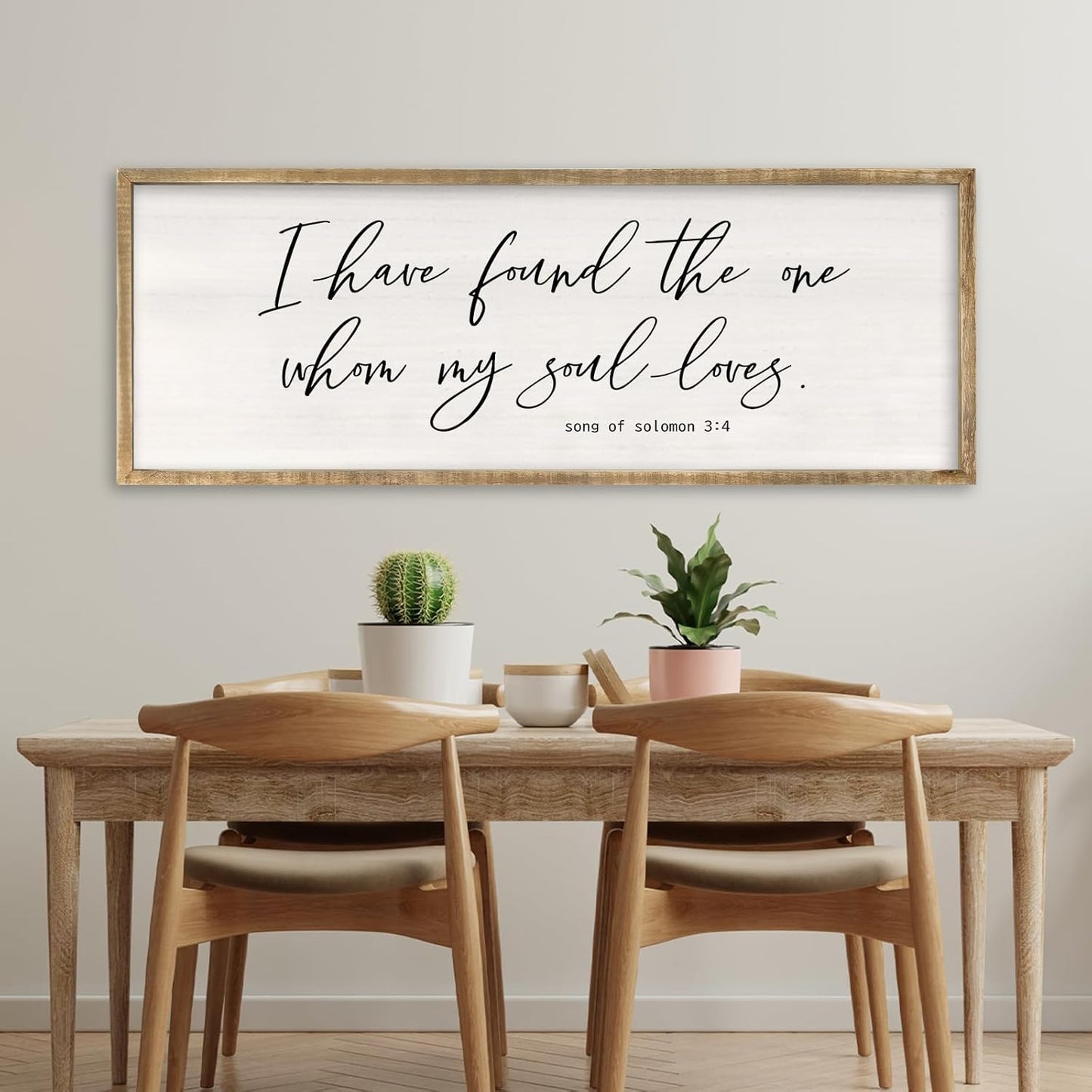 RLWangChao Inspirational Christian Wall Decor I Have Found the One Whom My Soul Loves Sign 32×12 Inch Song of Solomon 3:4 for Master Bedroom Above Over Bed Large Wood Framed Wall Hanging Art (Wood)