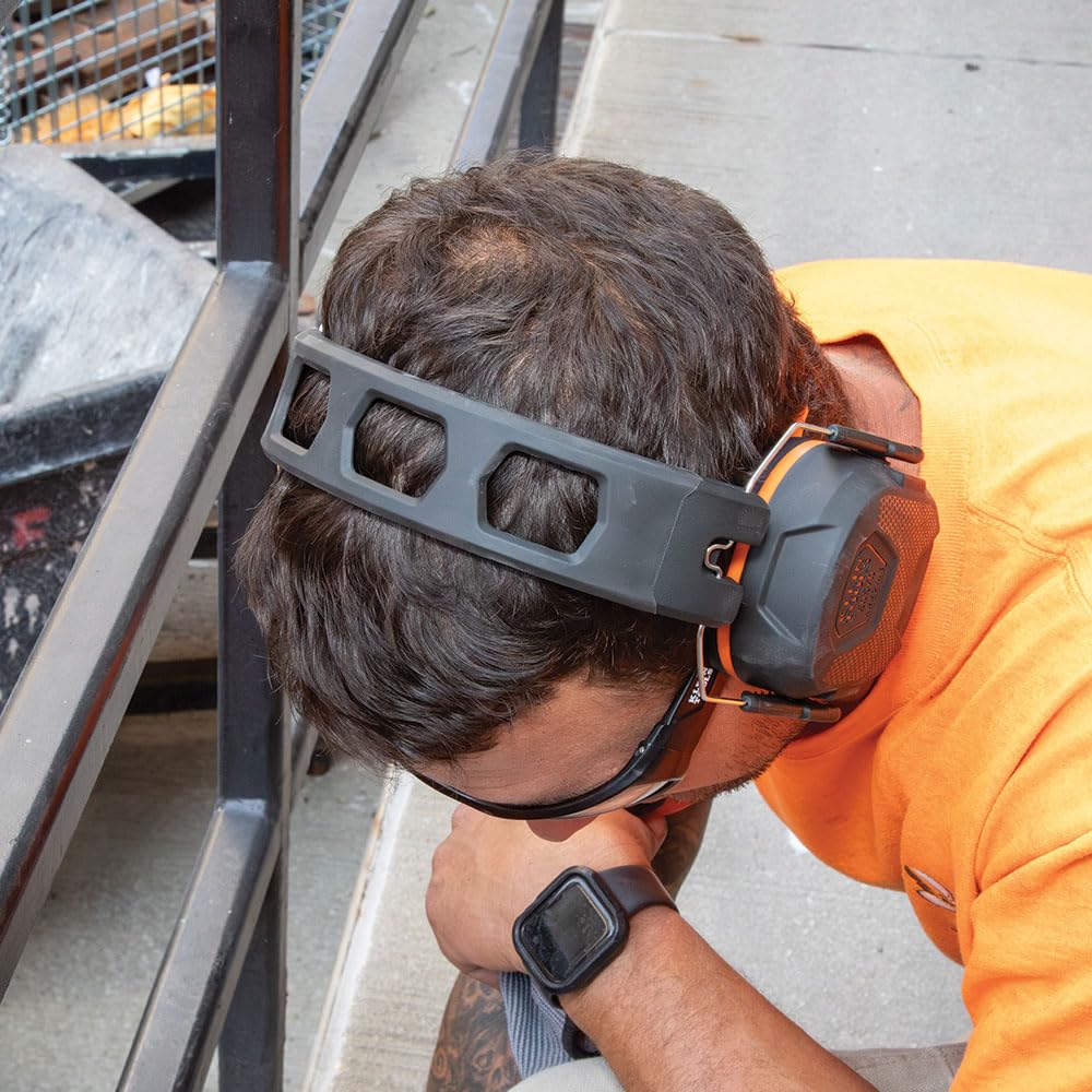 Klein Tools 60570 Hearing Protection Ear Muffs, NRR 27dB, Ultra-Slim Over-the-Head Adjustable Safety Earmuffs for Loud Jobsites