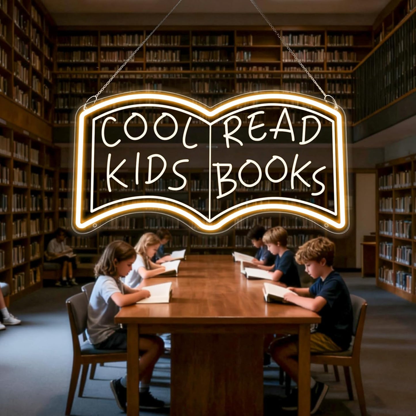Cool Kids Read Books Neon Signs for Wall Decor Suitable for Library, Classroom, Reading Corner, Bedrooms. Book Neon Light Sign with Adjustable Dinmmer Switch Reading Letter LED Neon Lights 16.75''*8.66''Warm White