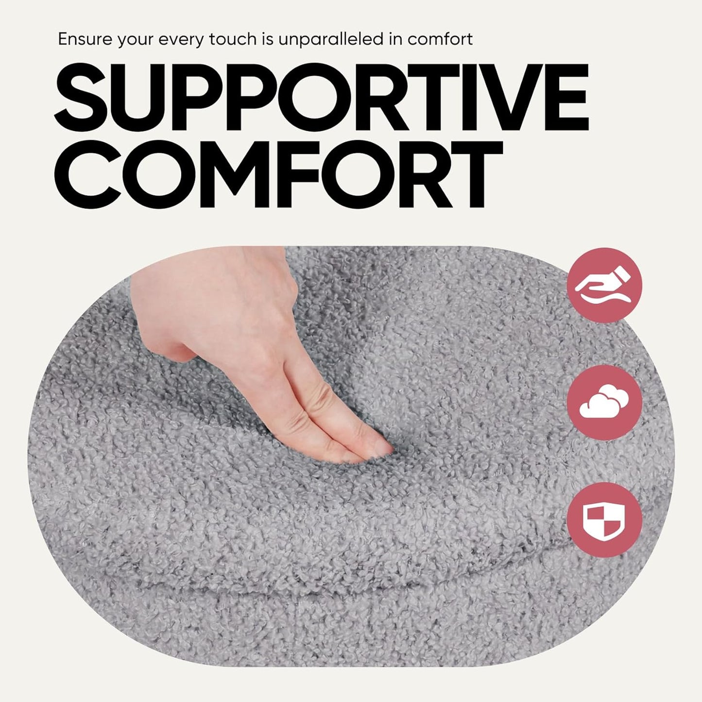 17" Teddy Fabric Round Storage Ottoman, 2-in-1 Flip Top Foot Rest，Ottoman Coffee Table for Small Space Living Room, Bedroom,Hallway-Grey
