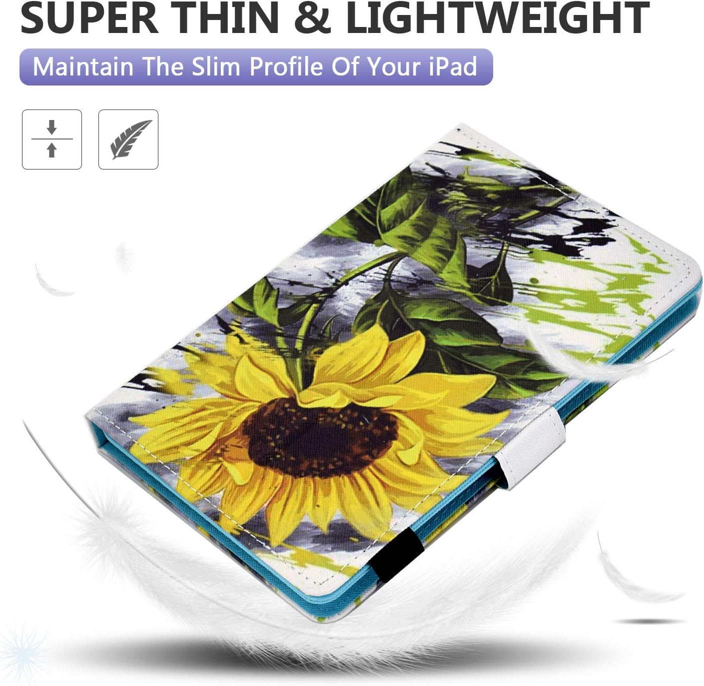 Dteck Universal Case for Android 11 12 13 Tablet/Samsung Galaxy Tab/Tab M8 /TCL/Blackview/HAOVM/NOVOJOY Android Tablet 8 8.0 8.3 8.4 Inch - Folio Cute Case with View Stand/Card Slots, Sunflower