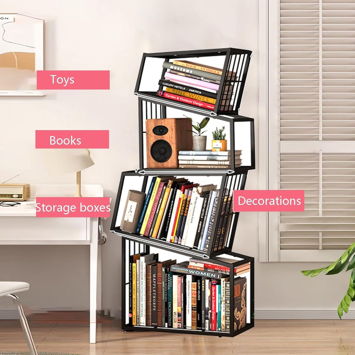 Simple Narrow Invisible Bookshel, Vertical Bookshelf for Home，Metal Bookshelf Tower,modern Open Bookshelf,tall Vertical Bookcase,Ideal Book invisible Floating Bookshelf,Multipurpose Storage Rack(White