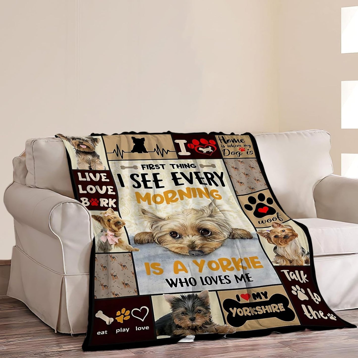 Funny Dog Blanket Soft Warm Cute Kawaii Yorkshire Terrier Dog Plush Throw Blanket Cozy Lightweight Flannel Bedding Decor Fleece Blanket Gifts for Girls Boys Kids Women 40"x50"