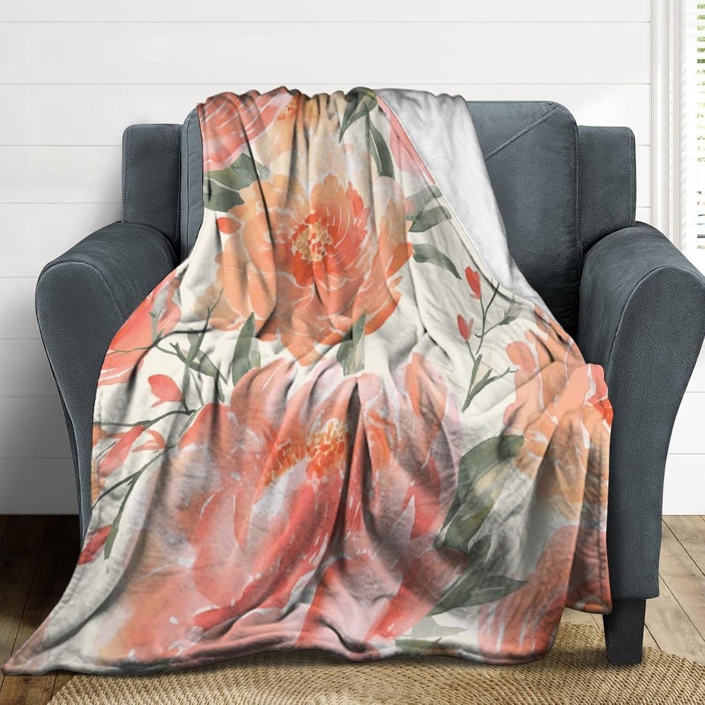 Peach Peony Blanket Super Soft Lightweight Throw Blanket Cute Cozy Warm Bed Blanket Decorative Fuzzy Blanket All-Season Home Decor Gift for Sofa Couch Living Room 40"*50" （100 * 130cm）
