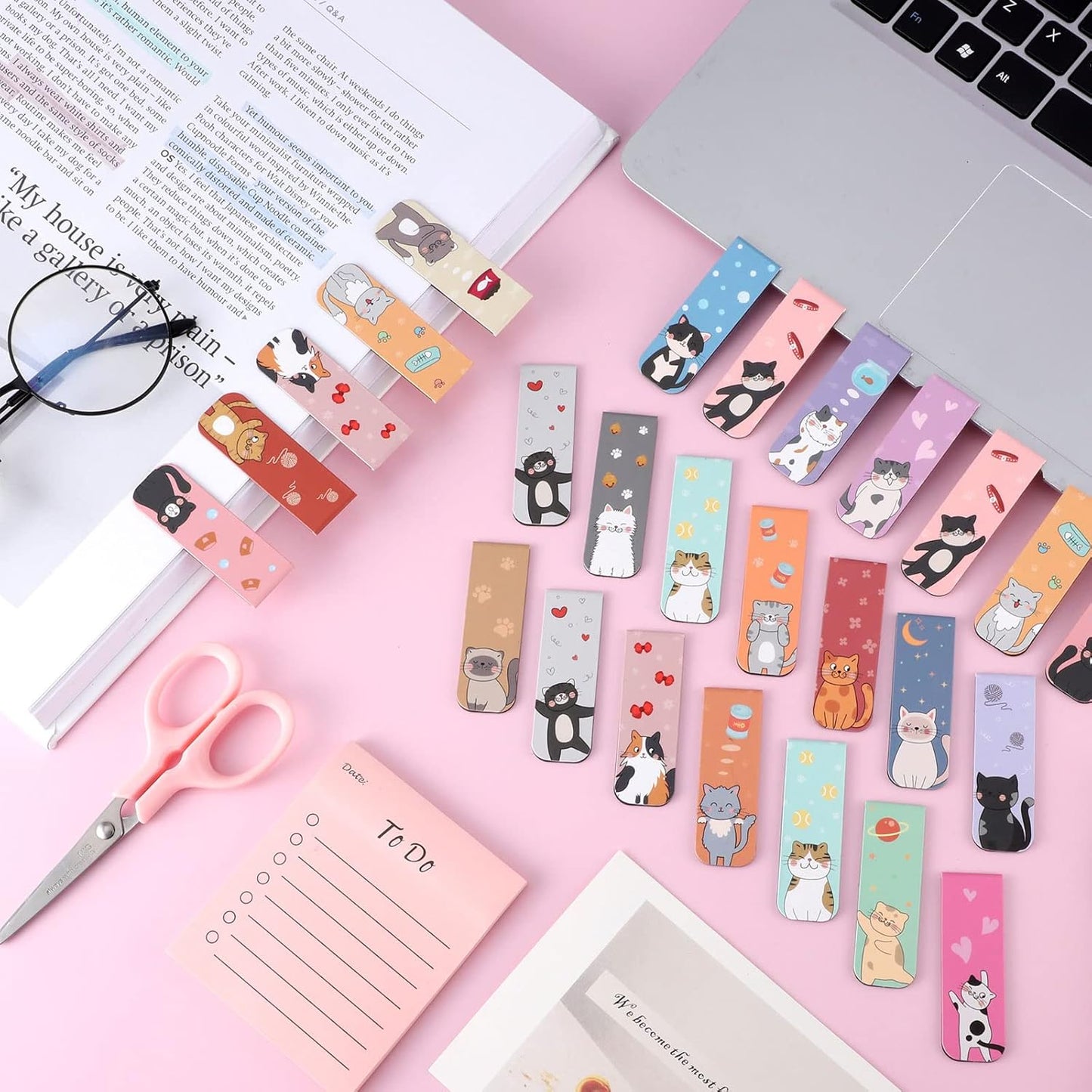 48 Pcs Magnetic Bookmarks Cats Magnets Bookmark Clips Party Favors Book Lovers Gifts Cute Book Marks for Reading Women Kids Christmas Stocking Stuffers Book Reading Accessories, 24 Designs (Cat)